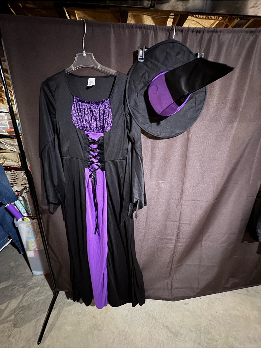 Women’s Black and Purple Witch Costume Dress with Hat - Classic Halloween